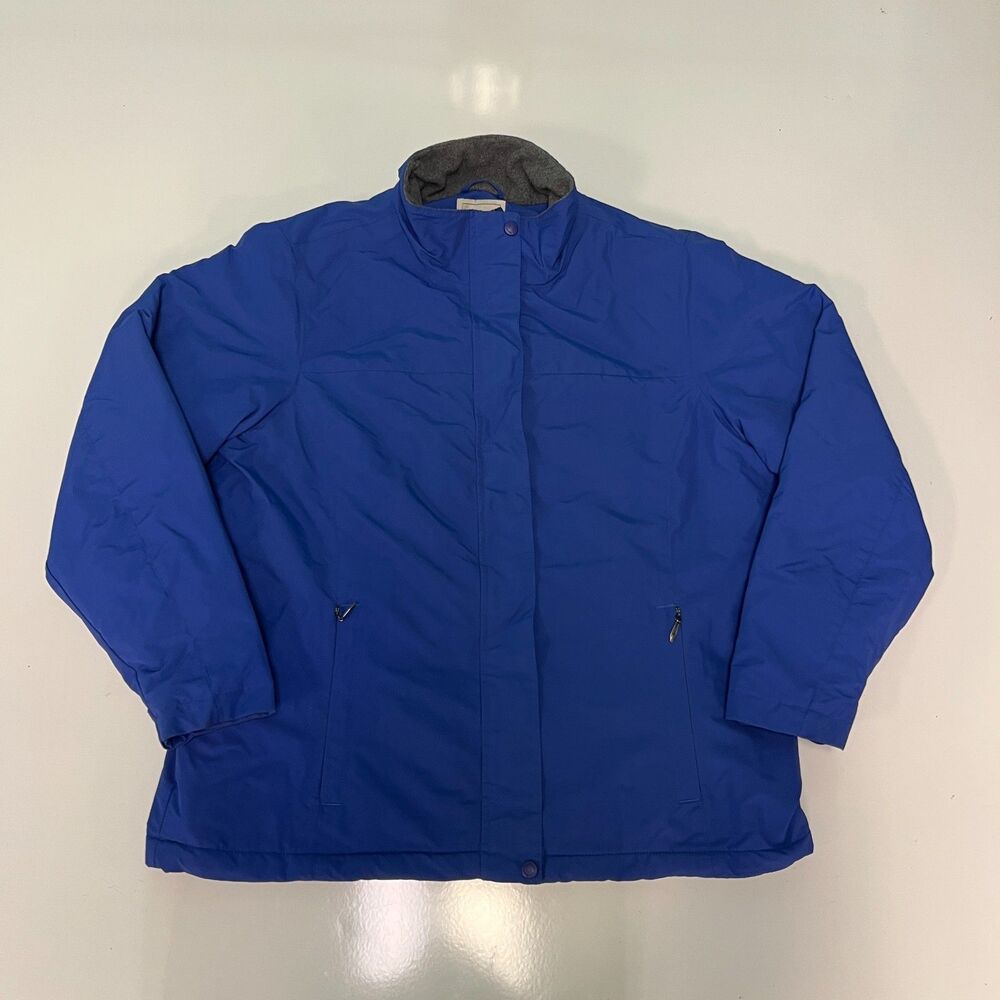 LL Bean Womens XL Blue Fleece Lined Thinsulate Insulated Jacket Full Zip Snap